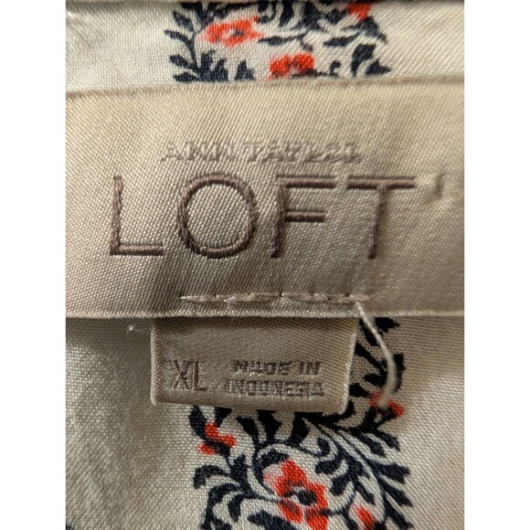 LOFT Womens XL Long Sleeve Boho Geometric Blouse Ivory Blue Tunic Top - Picture 8 of 12